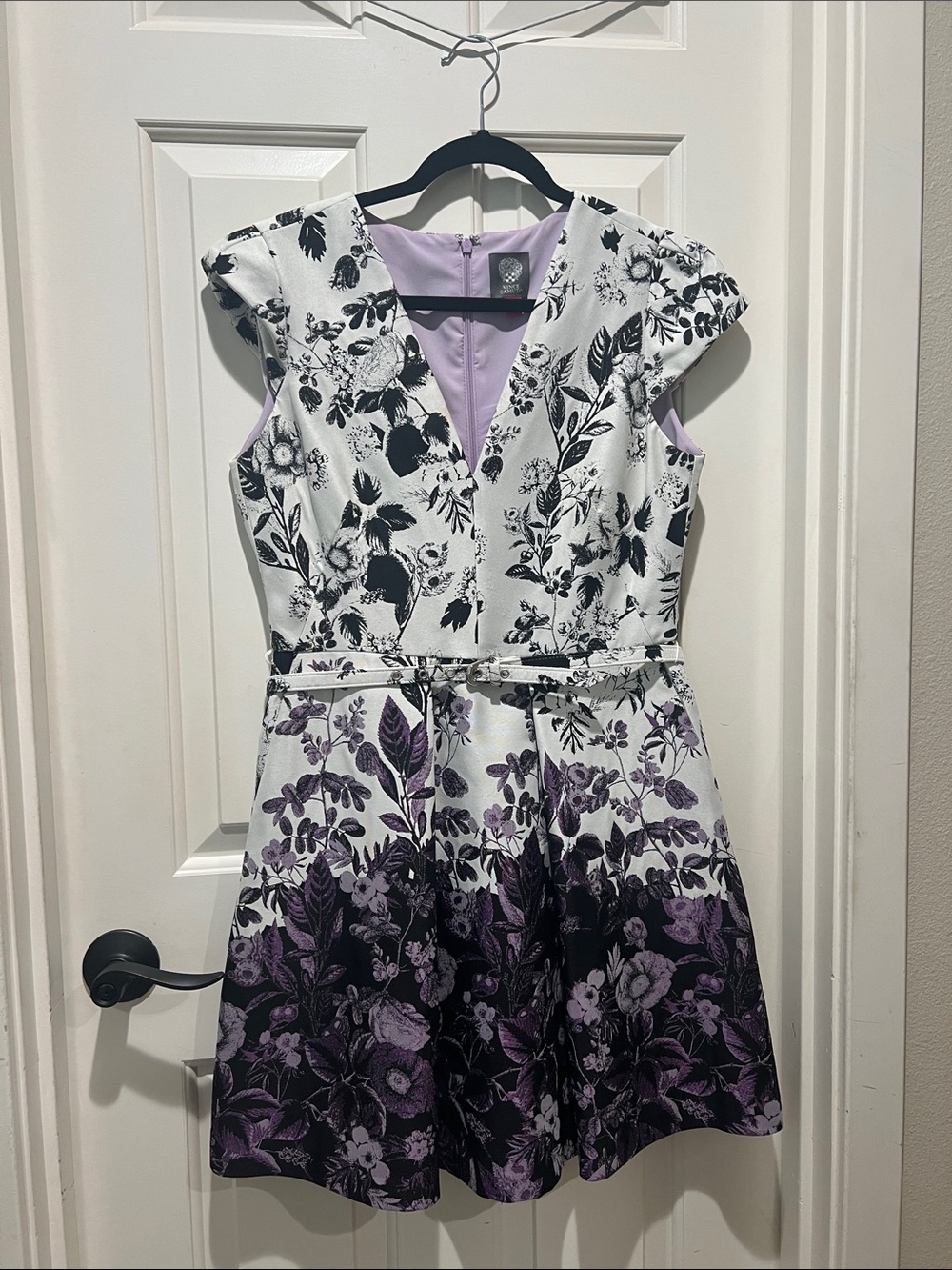 Vince Camuto Purple Black Ombre Floral Toile Dress 10P
